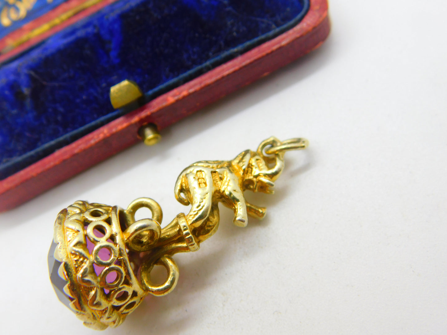 Sterling Silver Gilt & Faceted Amethyst Circus Elephant Fob Seal Pendant 1991