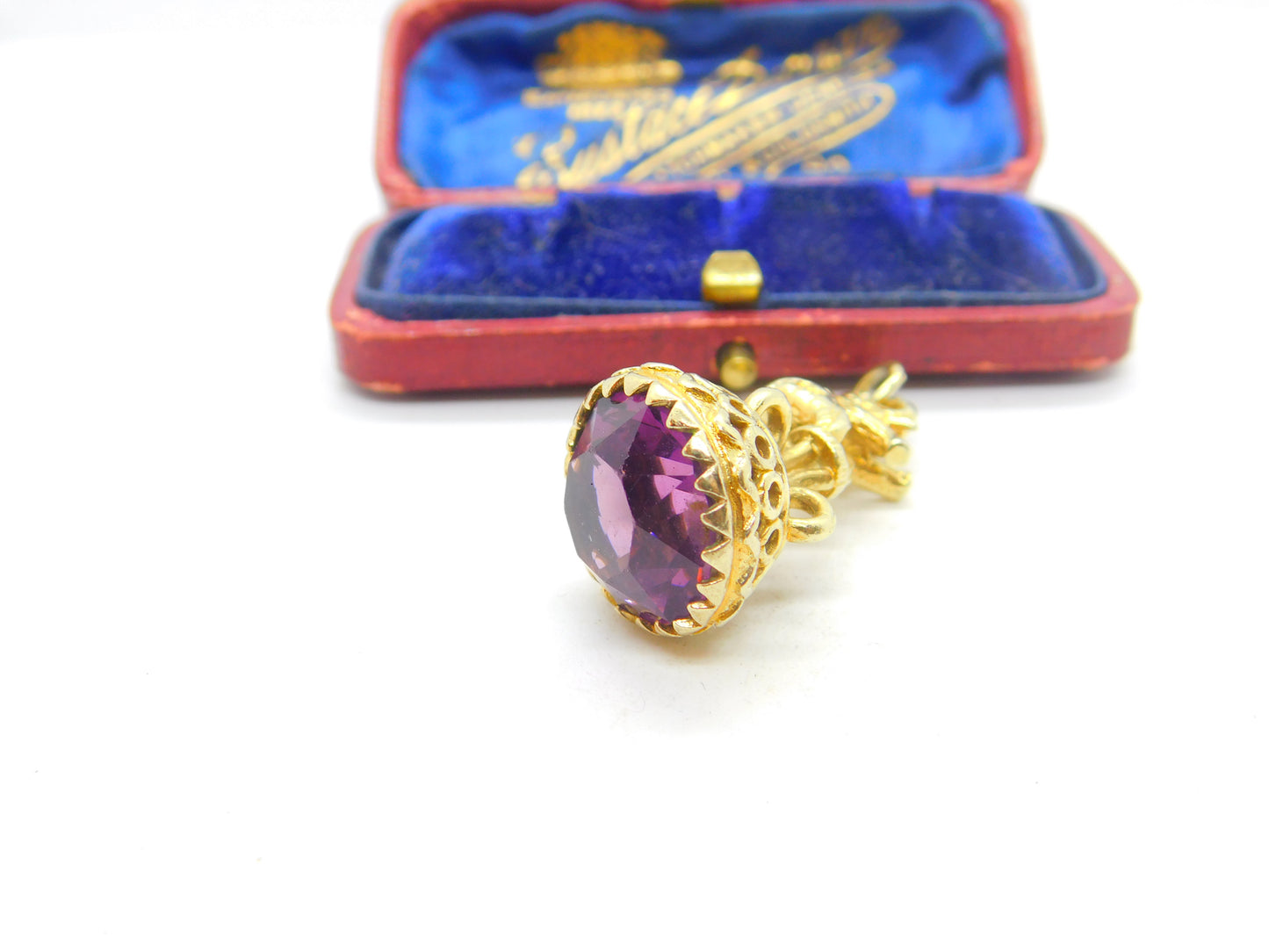 Sterling Silver Gilt & Faceted Amethyst Circus Elephant Fob Seal Pendant 1991