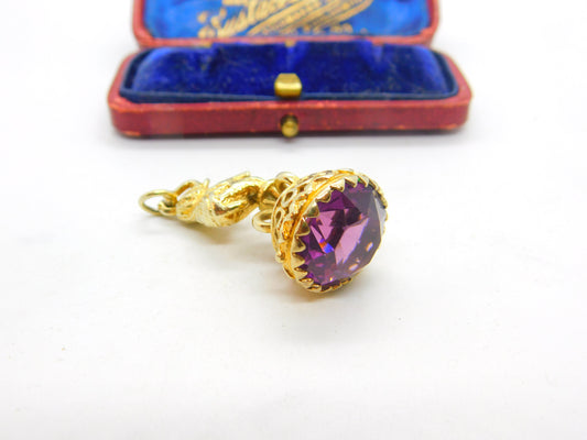 Sterling Silver Gilt & Faceted Amethyst Circus Elephant Fob Seal Pendant 1991