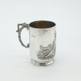 Edwardian Sterling Silver Child Feeding Chickens Tankard Mug Antique 1906