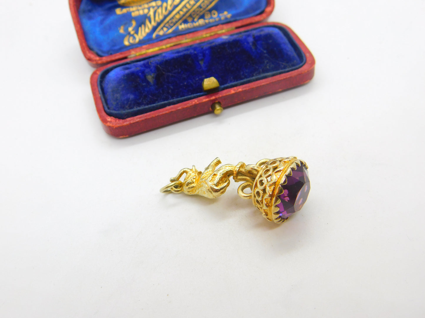 Sterling Silver Gilt & Faceted Amethyst Circus Elephant Fob Seal Pendant 1991