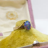 9ct Gold & Cabochon Doublet Opal Set Band Ring Antique c1920 Art Deco