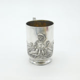 Edwardian Sterling Silver Child Feeding Chickens Tankard Mug Antique 1906