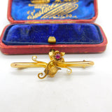 Victorian 15ct Yellow Gold, Ruby & Pearl Set Sweetheart Brooch 1881 Chester
