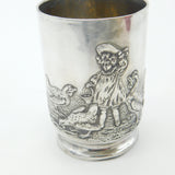 Edwardian Sterling Silver Child Feeding Chickens Tankard Mug Antique 1906