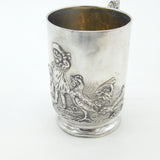 Edwardian Sterling Silver Child Feeding Chickens Tankard Mug Antique 1906