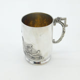 Edwardian Sterling Silver Child Feeding Chickens Tankard Mug Antique 1906