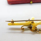 Victorian 15ct Yellow Gold, Ruby & Pearl Set Sweetheart Brooch 1881 Chester