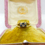 18ct Gold, Sapphire & Diamond Six-Stone Modernist Band Ring Vintage 1974 London