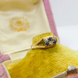 18ct Gold, Sapphire & Diamond Six-Stone Modernist Band Ring Vintage 1974 London