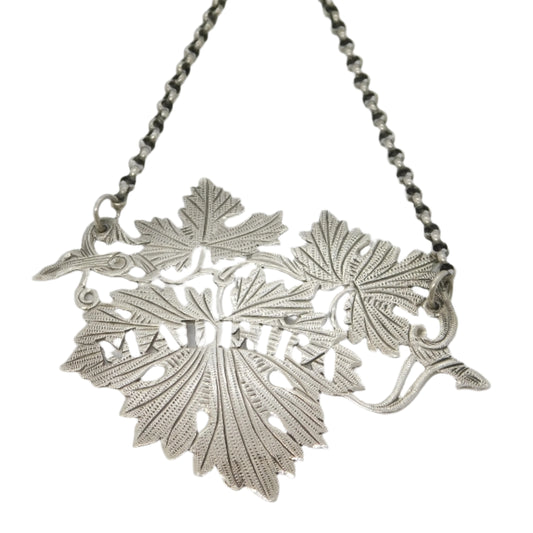 George IV Sterling Silver Grape Vine Madeira Decanter Label Antique 1827 London