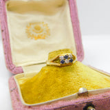 18ct Gold, Sapphire & Diamond Six-Stone Modernist Band Ring Vintage 1974 London