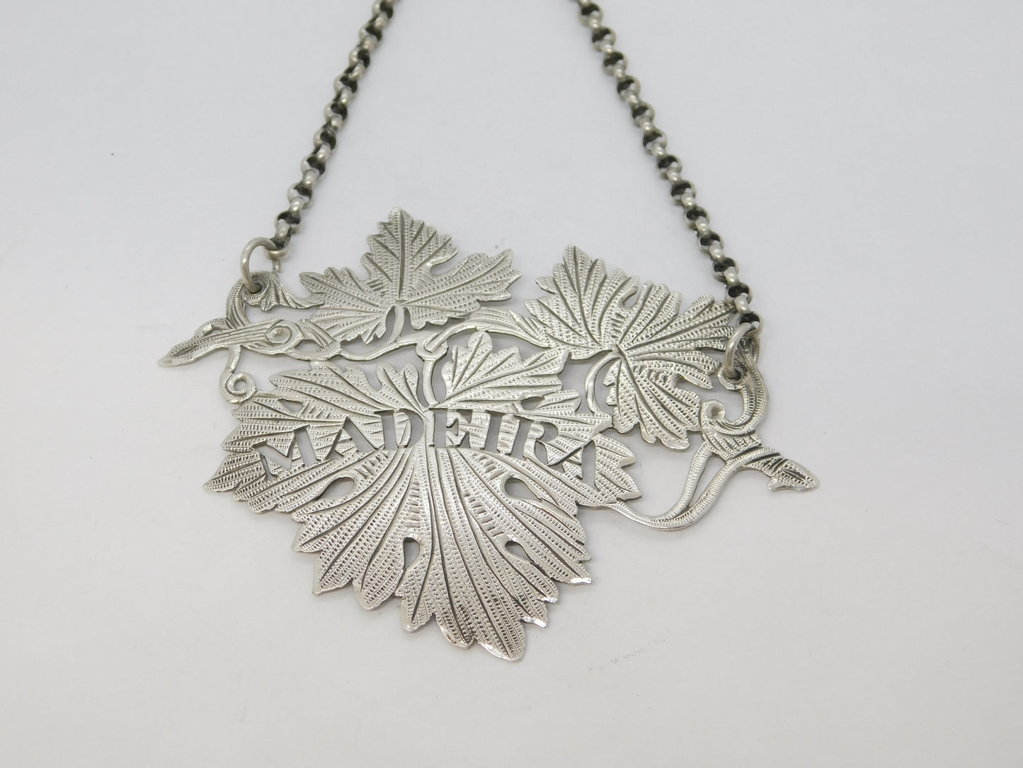 George IV Sterling Silver Grape Vine Madeira Decanter Label Antique 1827 London