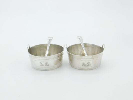 Pair Of Victorian Pail Bucket Salt Cellars Antique 1870 London Bird Crests