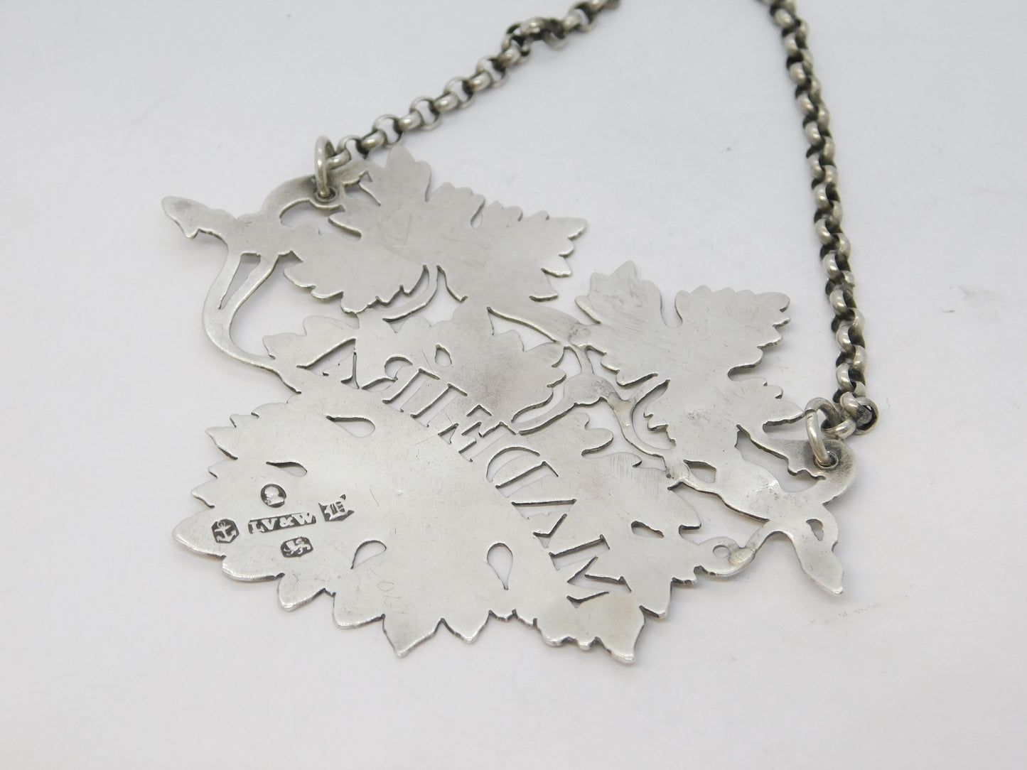 George IV Sterling Silver Grape Vine Madeira Decanter Label Antique 1827 London