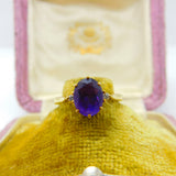 18ct Yellow Gold, Purple Amethyst & Diamond Band Ring Vintage 1982 London