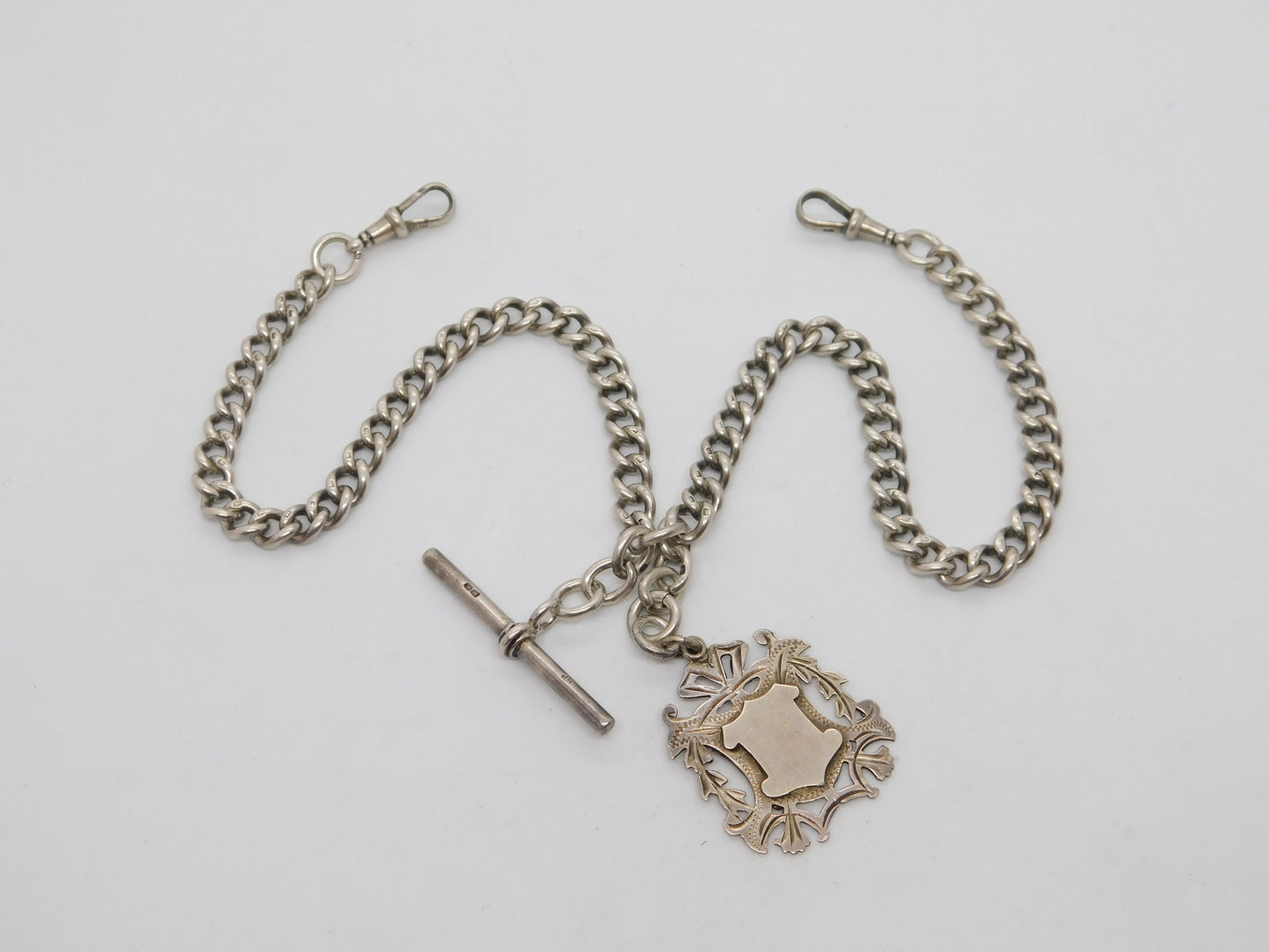 Victorian Sterling Silver Double Albert Watch Chain Antique 1900 Birmingham