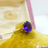 18ct Yellow Gold, Purple Amethyst & Diamond Band Ring Vintage 1982 London