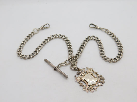 Victorian Sterling Silver Double Albert Watch Chain Antique 1900 Birmingham