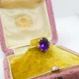 18ct Yellow Gold, Purple Amethyst & Diamond Band Ring Vintage 1982 London