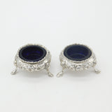 Victorian Sterling Silver Pair of Floral Salt Cellars 1869 London Robert Hennell