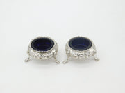Victorian Sterling Silver Pair of Floral Salt Cellars 1869 London Robert Hennell