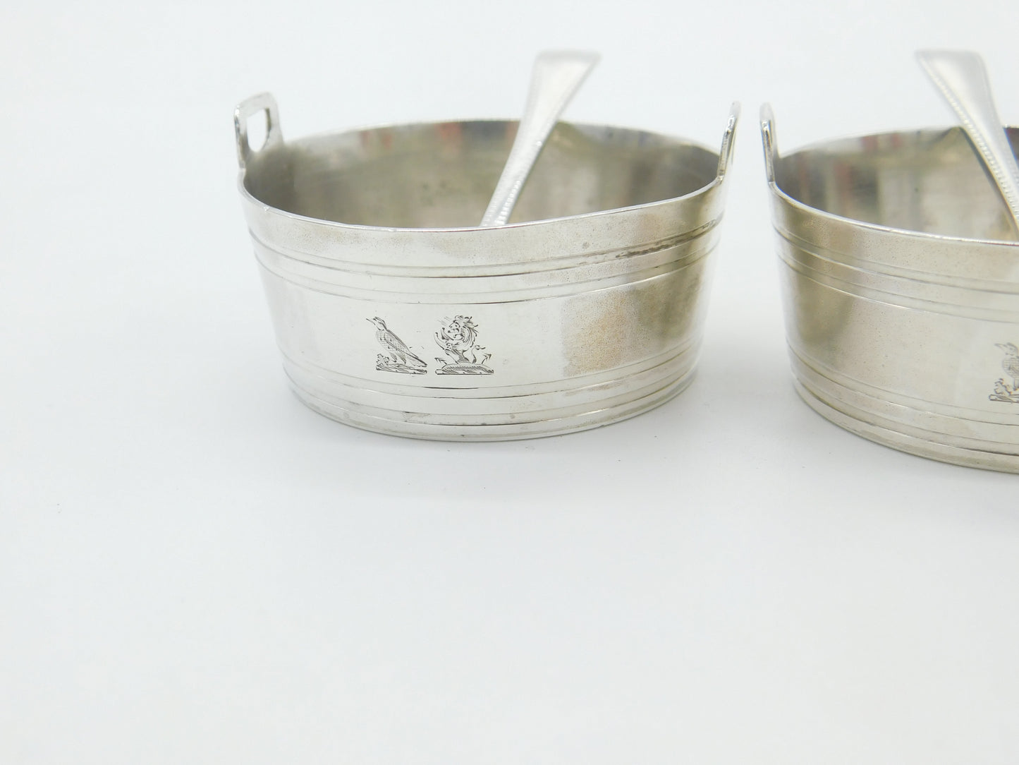 Pair Of Victorian Pail Bucket Salt Cellars Antique 1870 London Bird Crests