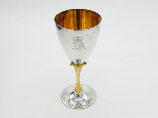 Elizabeth II Sterling Silver Crown Form Silver Jubilee Wine Goblet Vintage 1977