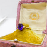 18ct Yellow Gold, Purple Amethyst & Diamond Band Ring Vintage 1982 London