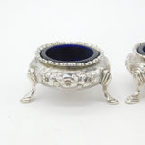 Victorian Sterling Silver Pair of Floral Salt Cellars 1869 London Robert Hennell