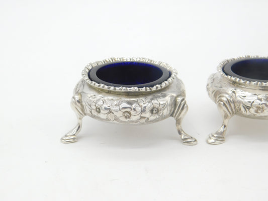 Victorian Sterling Silver Pair of Floral Salt Cellars 1869 London Robert Hennell