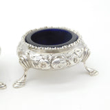 Victorian Sterling Silver Pair of Floral Salt Cellars 1869 London Robert Hennell
