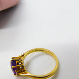 18ct Yellow Gold, Purple Amethyst & Diamond Band Ring Vintage 1982 London