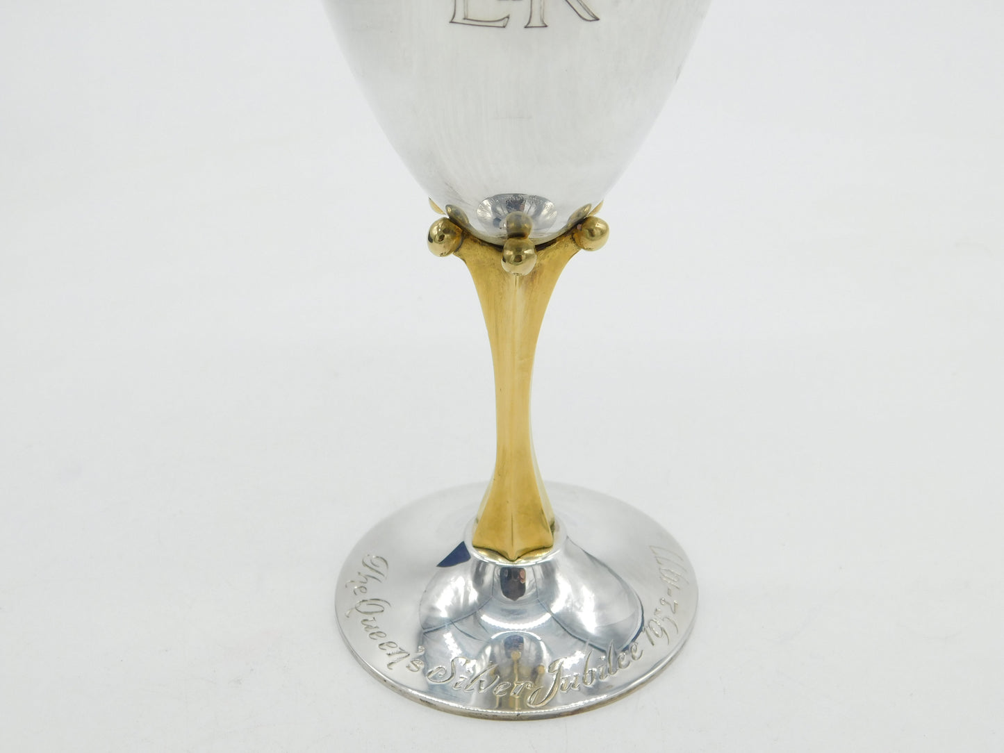 Elizabeth II Sterling Silver Crown Form Silver Jubilee Wine Goblet Vintage 1977