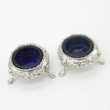 Victorian Sterling Silver Pair of Floral Salt Cellars 1869 London Robert Hennell