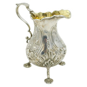 Victorian Sterling Silver Floral Embossed Crested Cream Jug Antique 1866 London