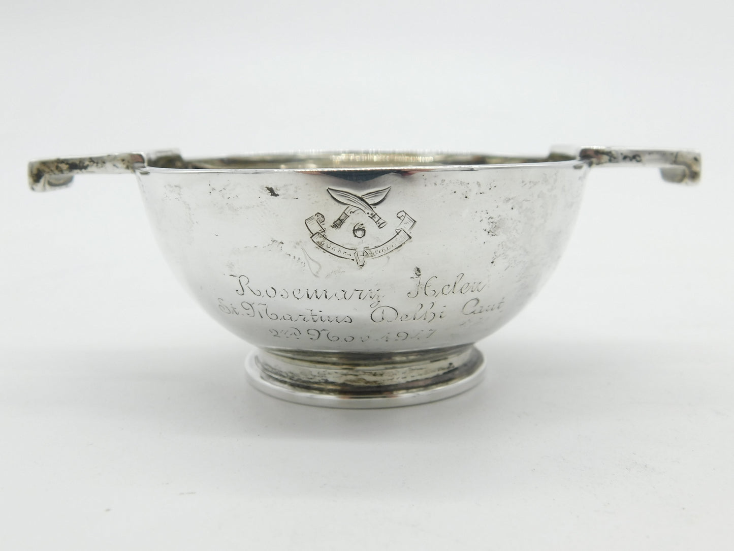 Calcutta Sterling Silver Presentation Quaich 'Delhi Caut' 1947 by Hamilton & Co.