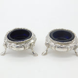 Victorian Sterling Silver Pair of Floral Salt Cellars 1869 London Robert Hennell