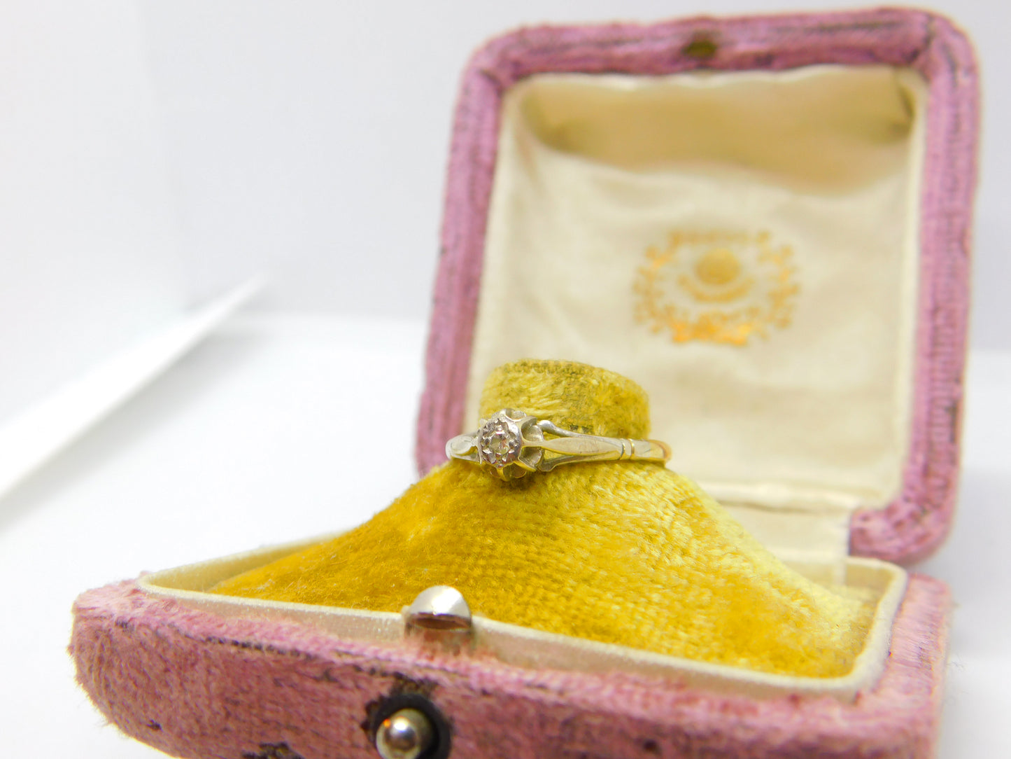 18ct Gold & 0.1ct Rose Cut Diamond Solitaire Ring Antique c1920 Art Deco