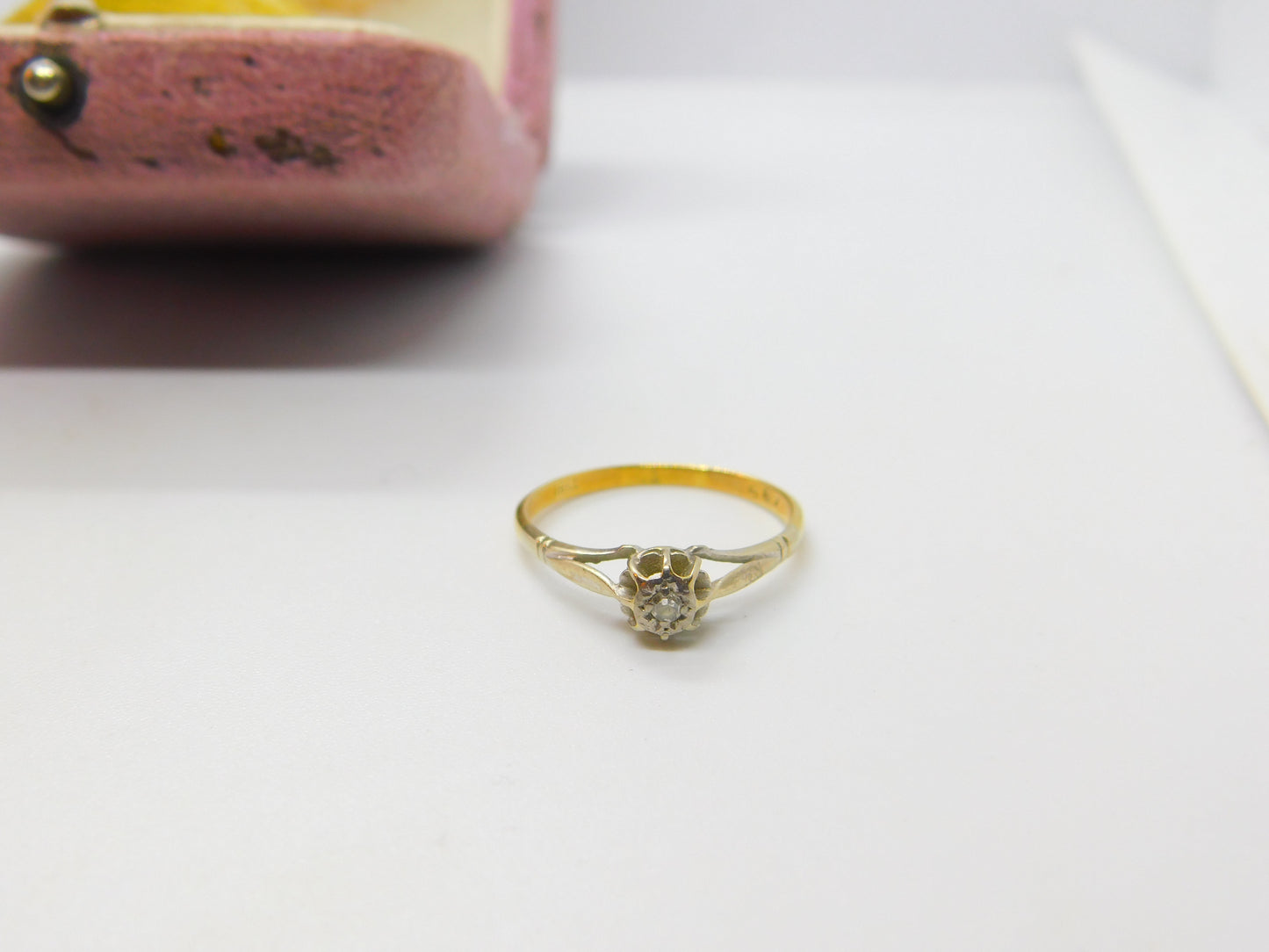 18ct Gold & 0.1ct Rose Cut Diamond Solitaire Ring Antique c1920 Art Deco