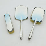 Sterling Silver Sky Blue Guilloche Enamel Vanity Set Antique 1938 Chester Deco