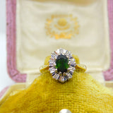 18ct Yellow Gold, Mystic Topaz & Diamond Cluster Ring Vintage 1982 London