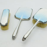 Sterling Silver Sky Blue Guilloche Enamel Vanity Set Antique 1938 Chester Deco