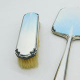 Sterling Silver Sky Blue Guilloche Enamel Vanity Set Antique 1938 Chester Deco