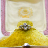18ct Gold & 0.2ct Diamond Daisy Flower Band Ring Vintage 1969 London