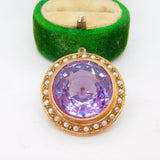 Victorian 9ct Gold, Seed Pearl & Amethyst Paste Set Brooch Antique c1890