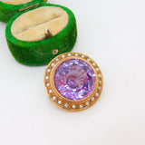 Victorian 9ct Gold, Seed Pearl & Amethyst Paste Set Brooch Antique c1890