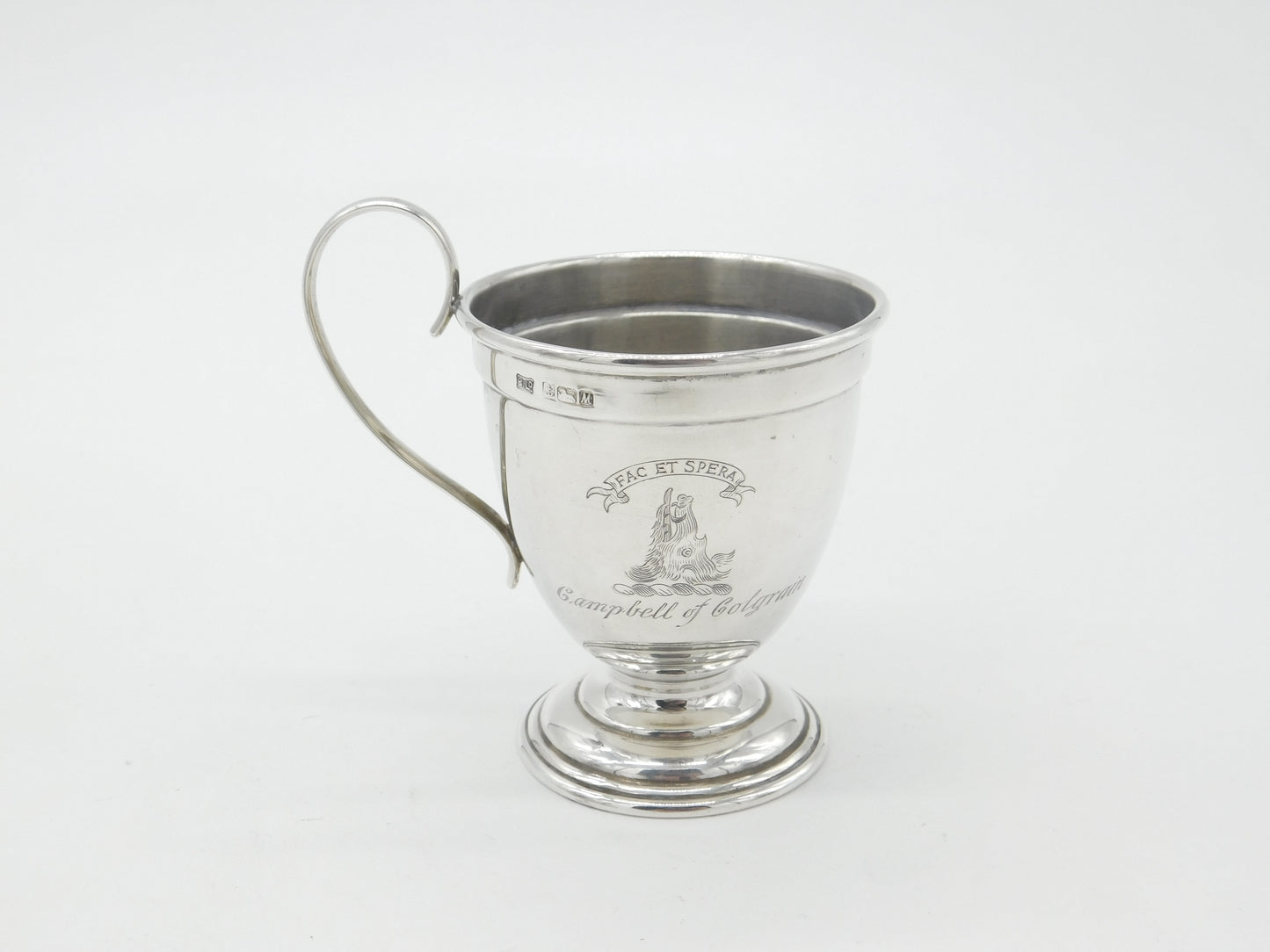 Sterling Silver Whisky Mug with Campbell of Colgrain Clan Crest 1961 Birmingham