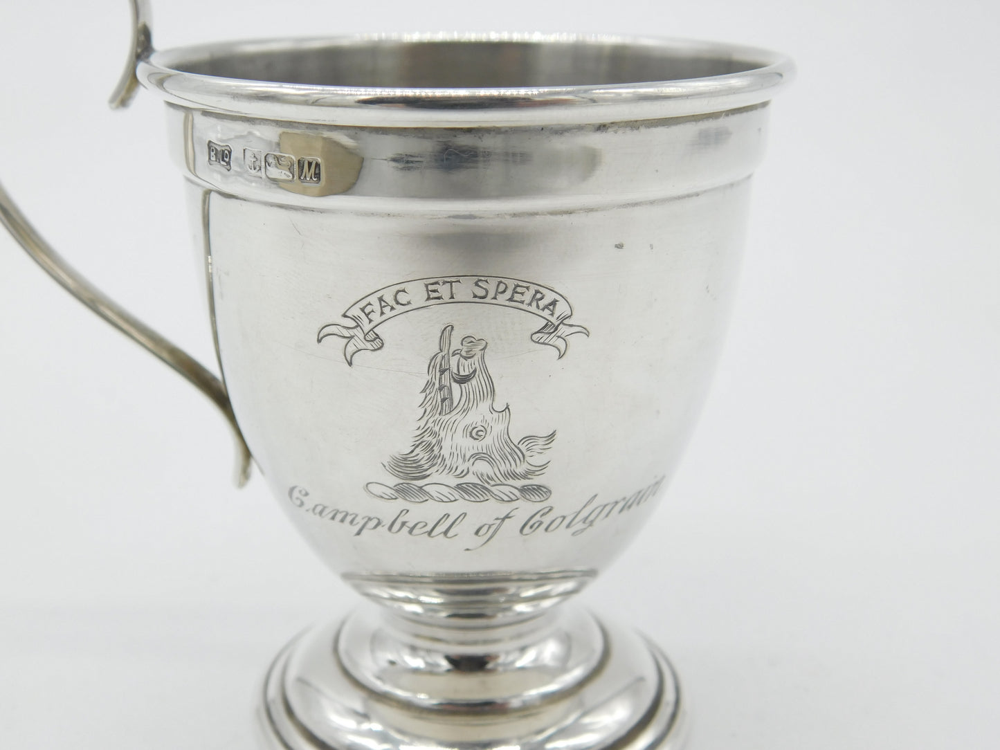 Sterling Silver Whisky Mug with Campbell of Colgrain Clan Crest 1961 Birmingham