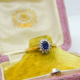 18ct Yellow Gold, Sapphire & Diamond Floral Cluster Ring Vintage 1990 Sheffield